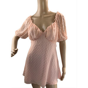 Missguided Womens Mini Dress Pink 4P V-Neck Raised Dots Design Babydoll Girlhood